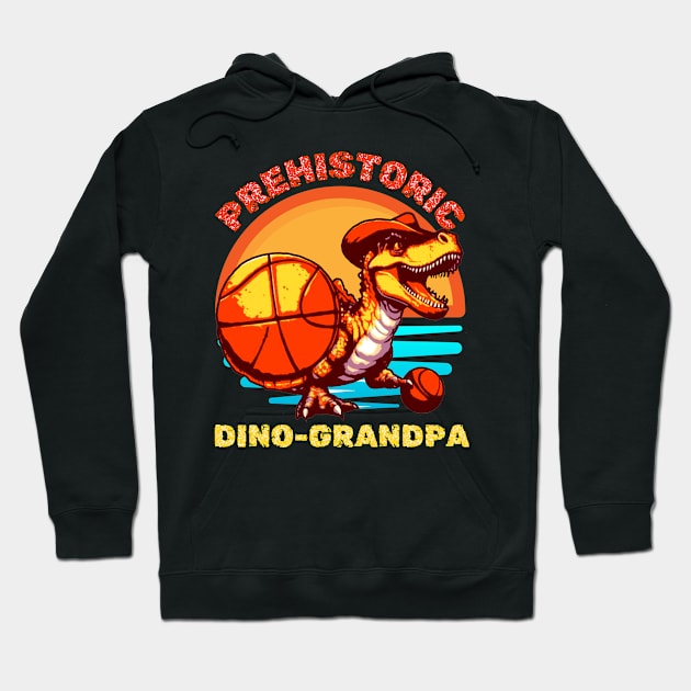 Vintage Funny Prehistoric Dino-Grandfather Comboy Dinosaur Basketball Hoodie by JEA Jennifer Espina Arts